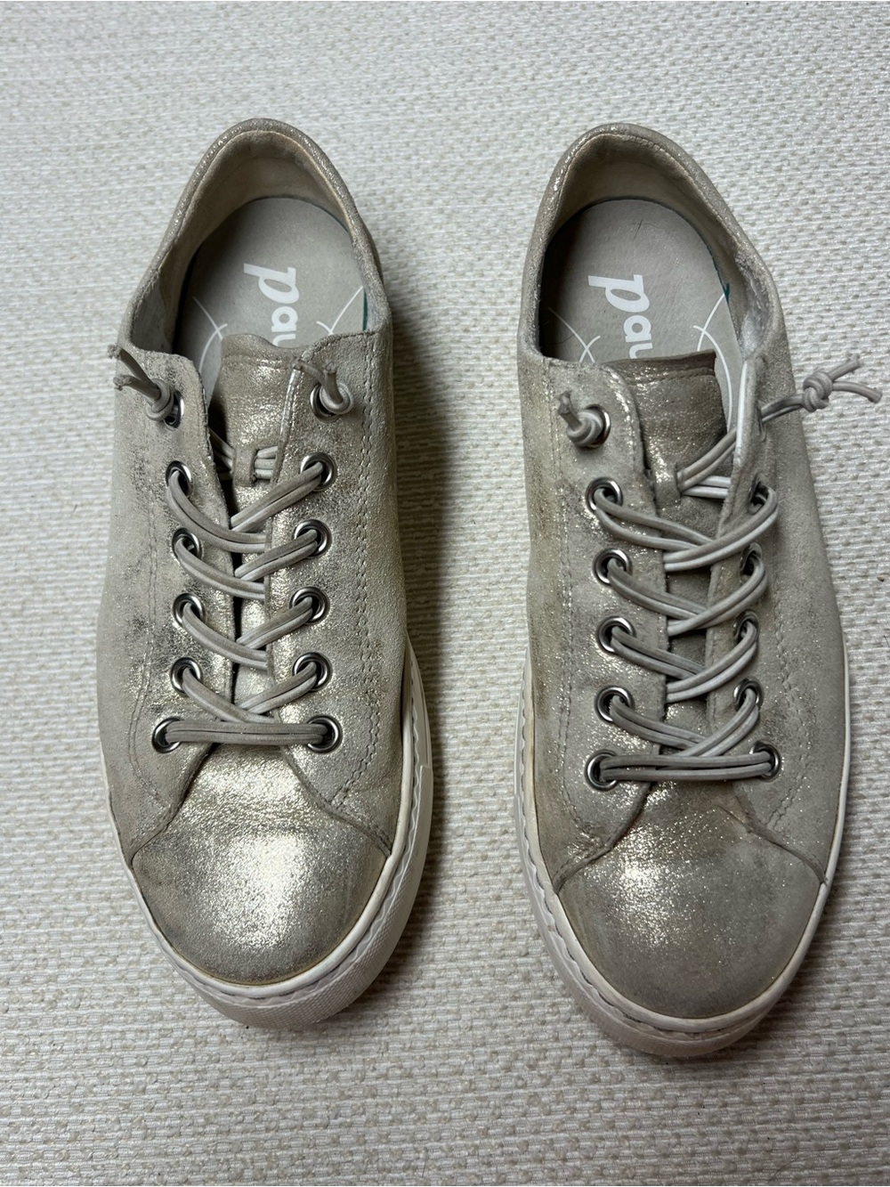 Paul Green Hadley platform sneakers in a mineral metallic leather finish 6.5